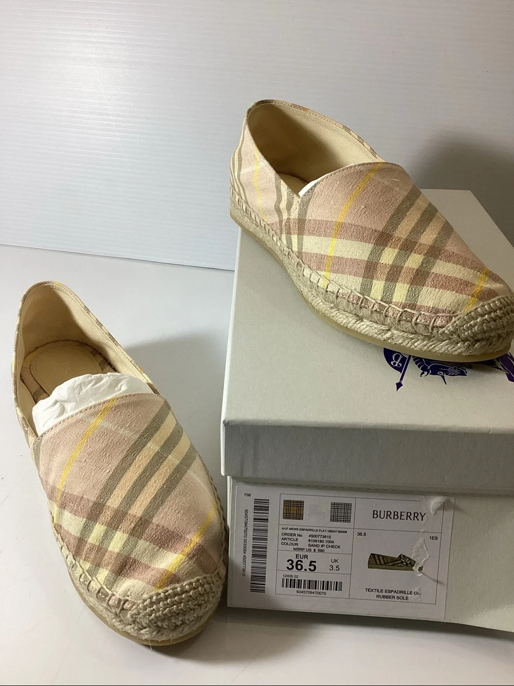 Burberry Women's Mews Check Espadrille Flats
